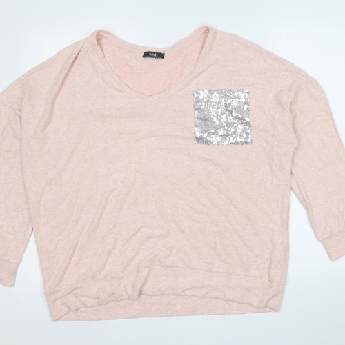 Wallis Womens Pink V-Neck  Viscose Pullover Jumper Size 12