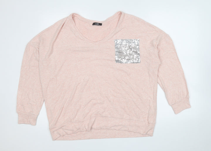Wallis Womens Pink V-Neck Viscose Pullover Jumper Size 12