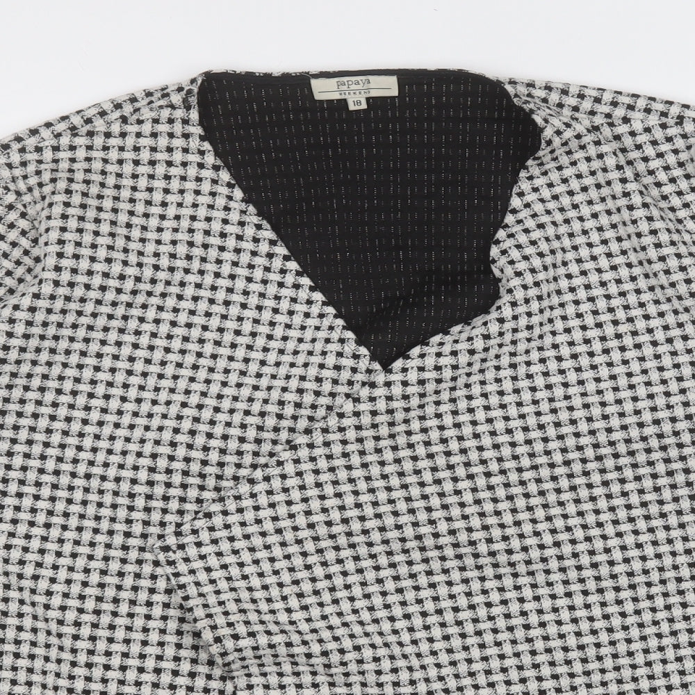 Papaya Womens White V-Neck Plaid Polyester Pullover Jumper Size 18