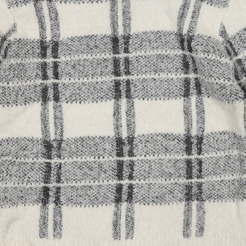 New Look Womens Grey Round Neck Plaid Acrylic Pullover Jumper Size 14
