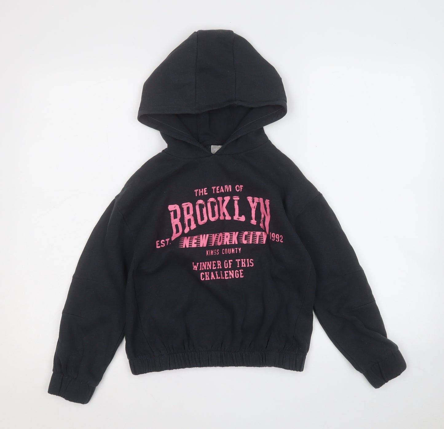 Matalan Girls Black  Cotton Pullover Hoodie Size 9 Years   - Brooklyn
