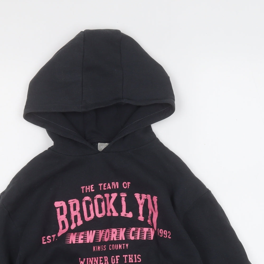 Matalan Girls Black  Cotton Pullover Hoodie Size 9 Years   - Brooklyn