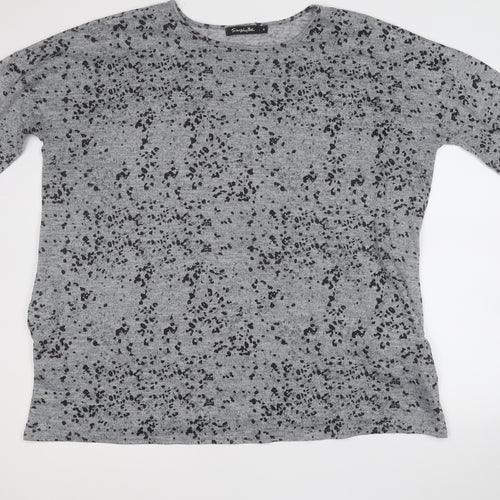 Simply Be Womens Grey Geometric Polyester Basic Blouse Size 18 Round Neck