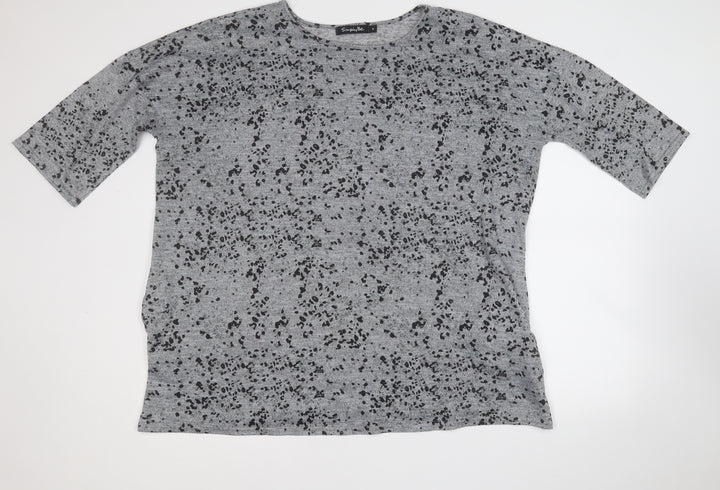 Simply Be Womens Grey Geometric Polyester Basic Blouse Size 18 Round Neck