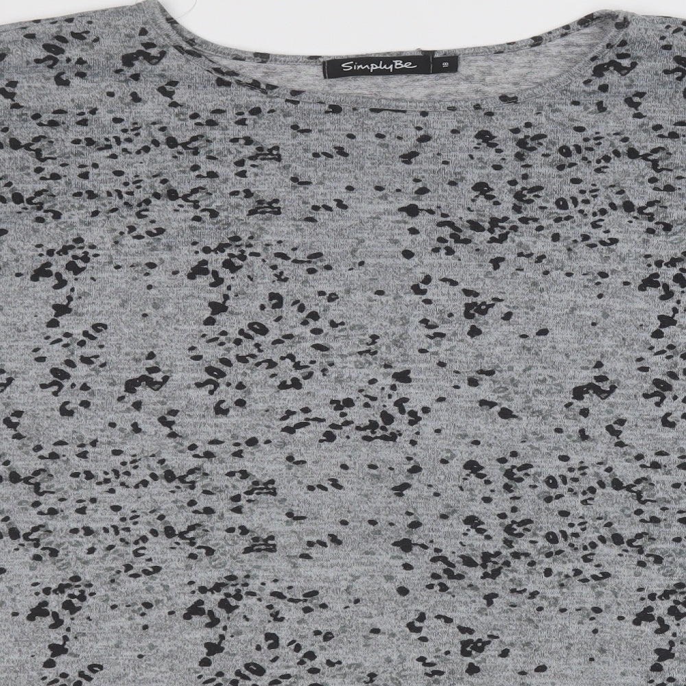 Simply Be Womens Grey Geometric Polyester Basic Blouse Size 18 Round Neck