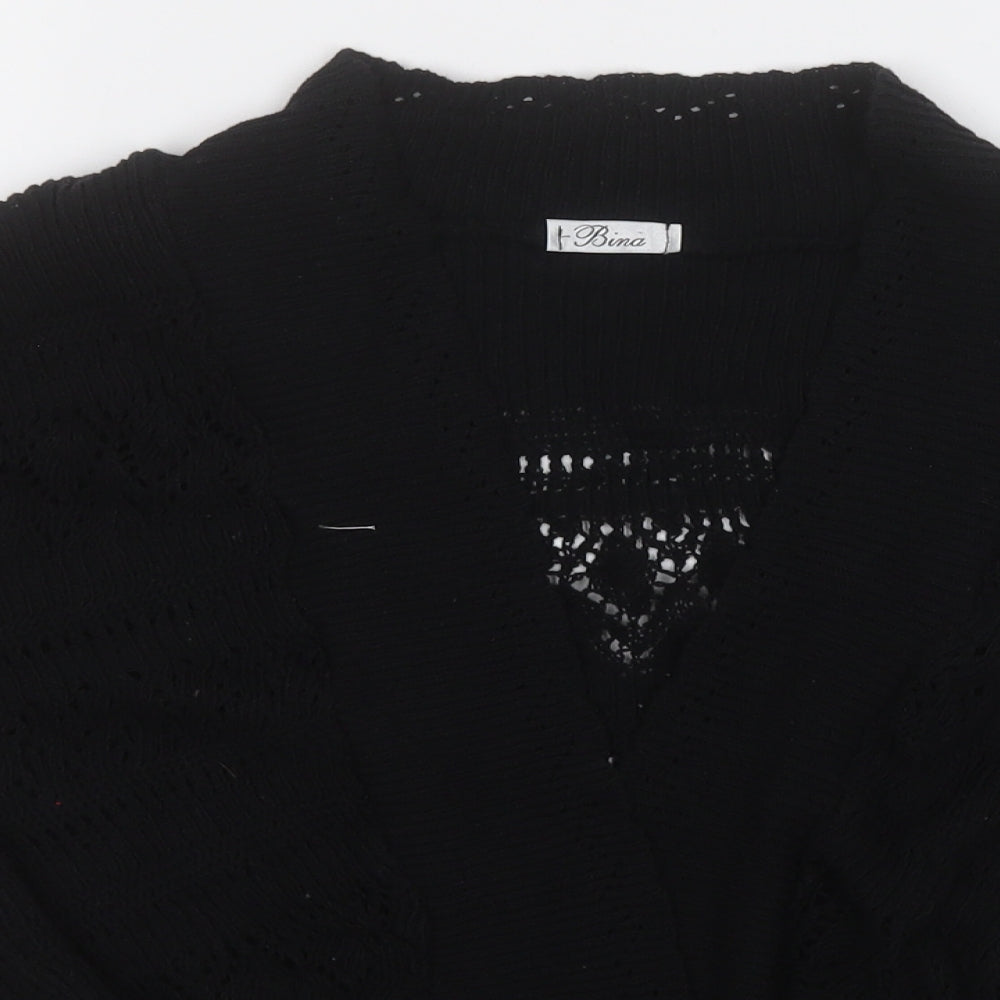 Bina Womens Black V-Neck  Cotton Cardigan Jumper Size M
