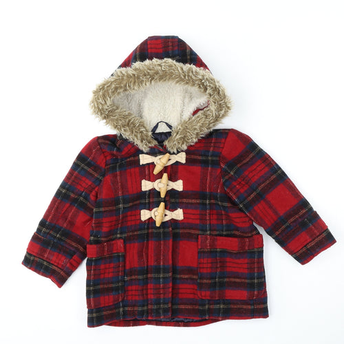 NEXT Boys Red Plaid  Jacket  Size 2-3 Years  Hook & Loop