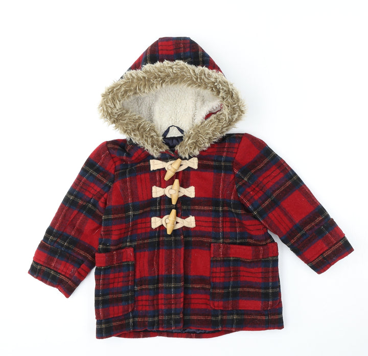 NEXT Boys Red Plaid Jacket Size 2-3 Years Hook & Loop