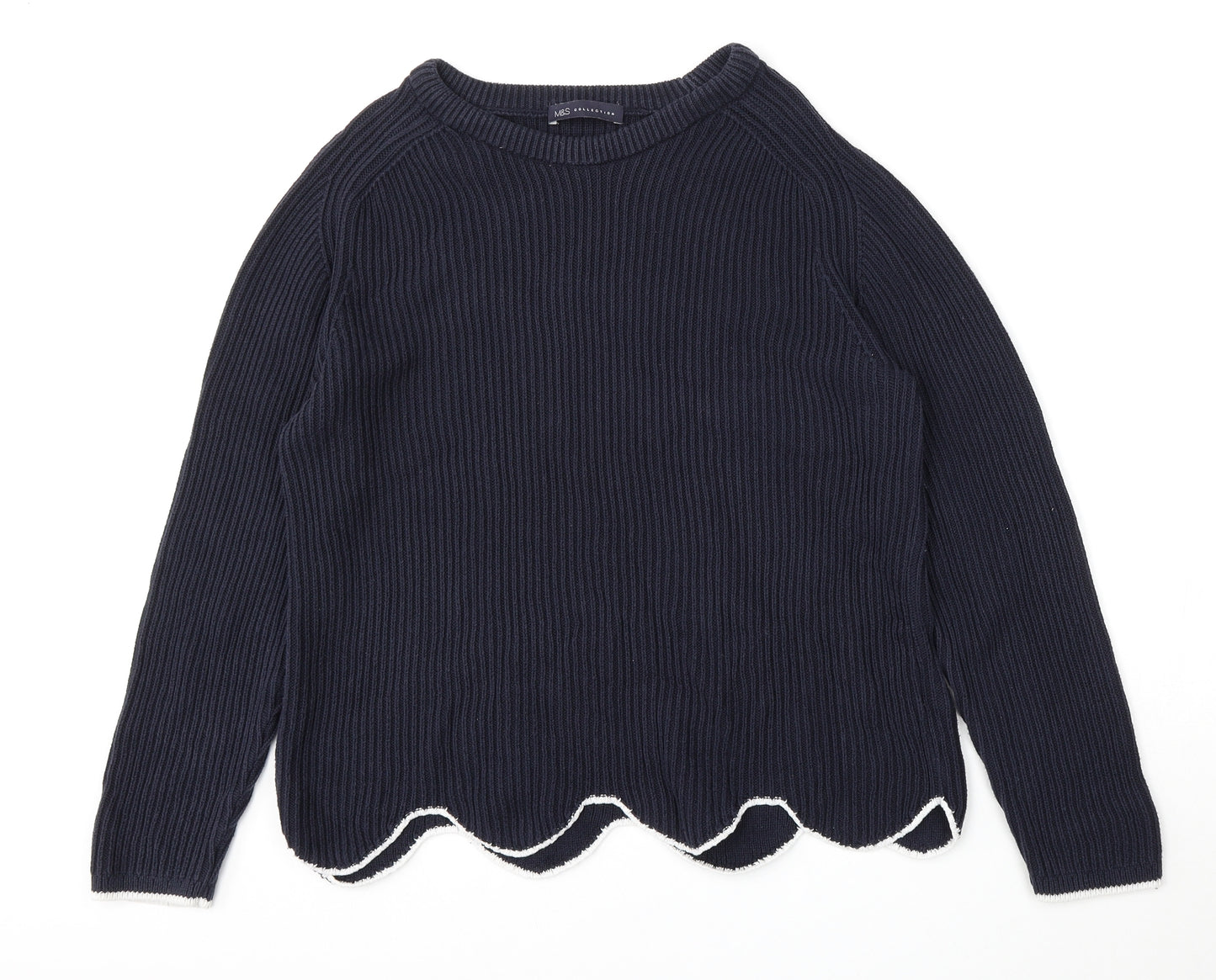 Marks and Spencer Womens Blue Round Neck  Cotton Pullover Jumper Size 18