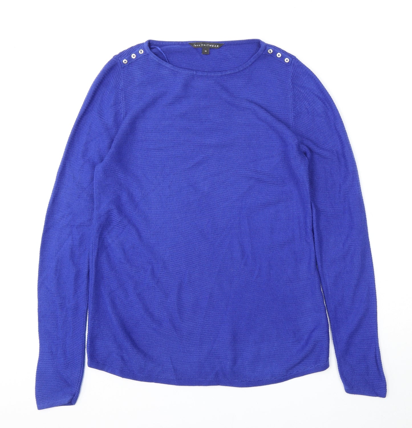 Bonmarché Womens Blue Round Neck  Acrylic Pullover Jumper Size 10