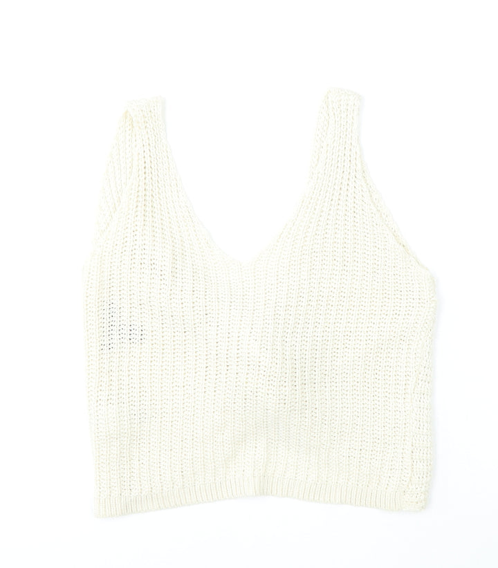 New Look Womens Beige V-Neck Acrylic Vest Jumper Size M