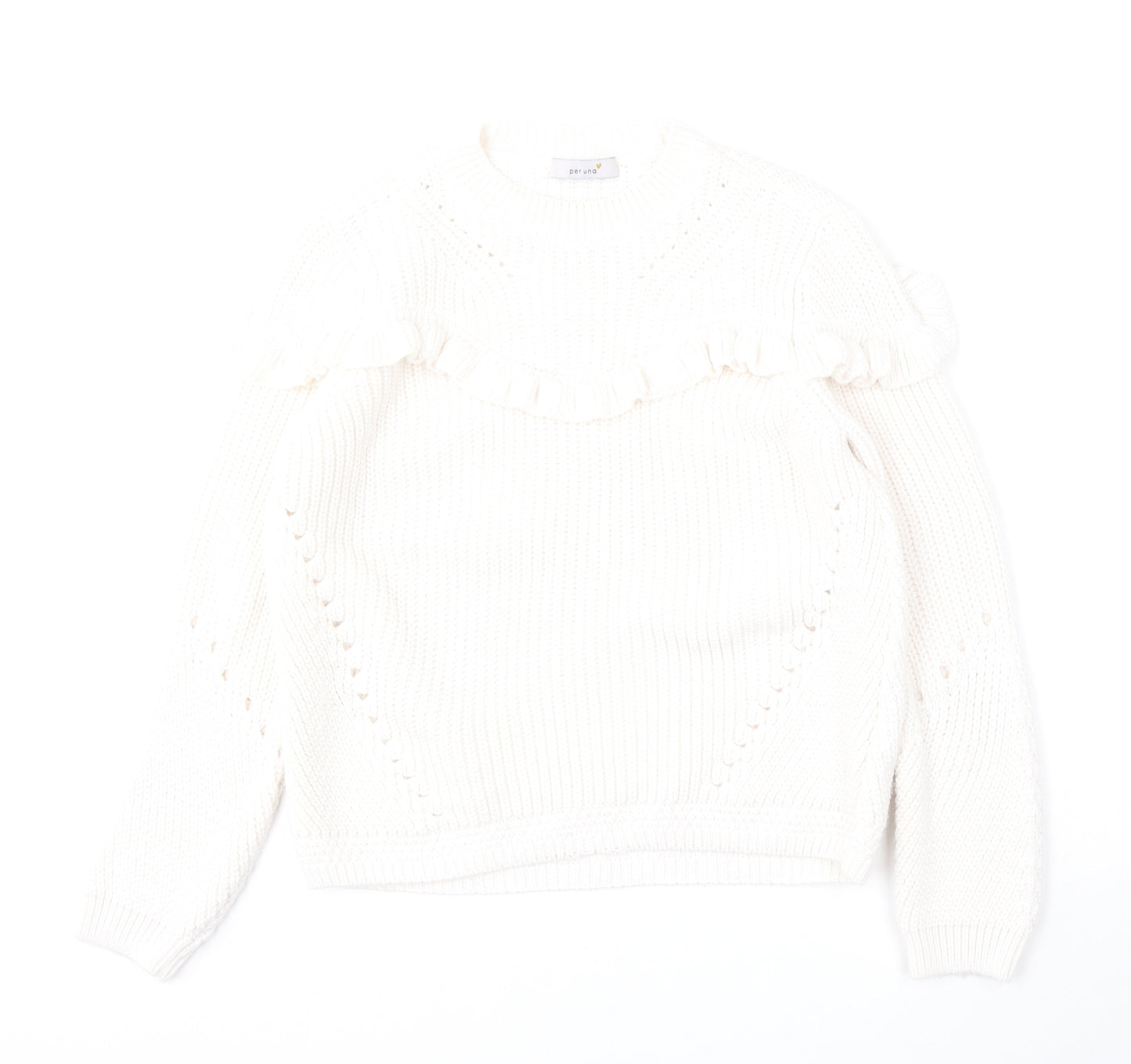 Per Una Womens White Round Neck  Acrylic Pullover Jumper Size 10