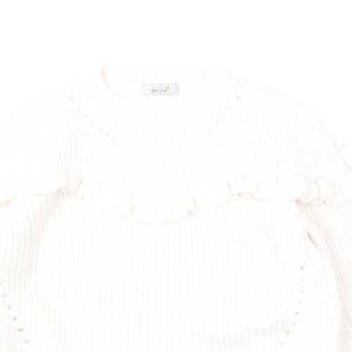 Per Una Womens White Round Neck  Acrylic Pullover Jumper Size 10