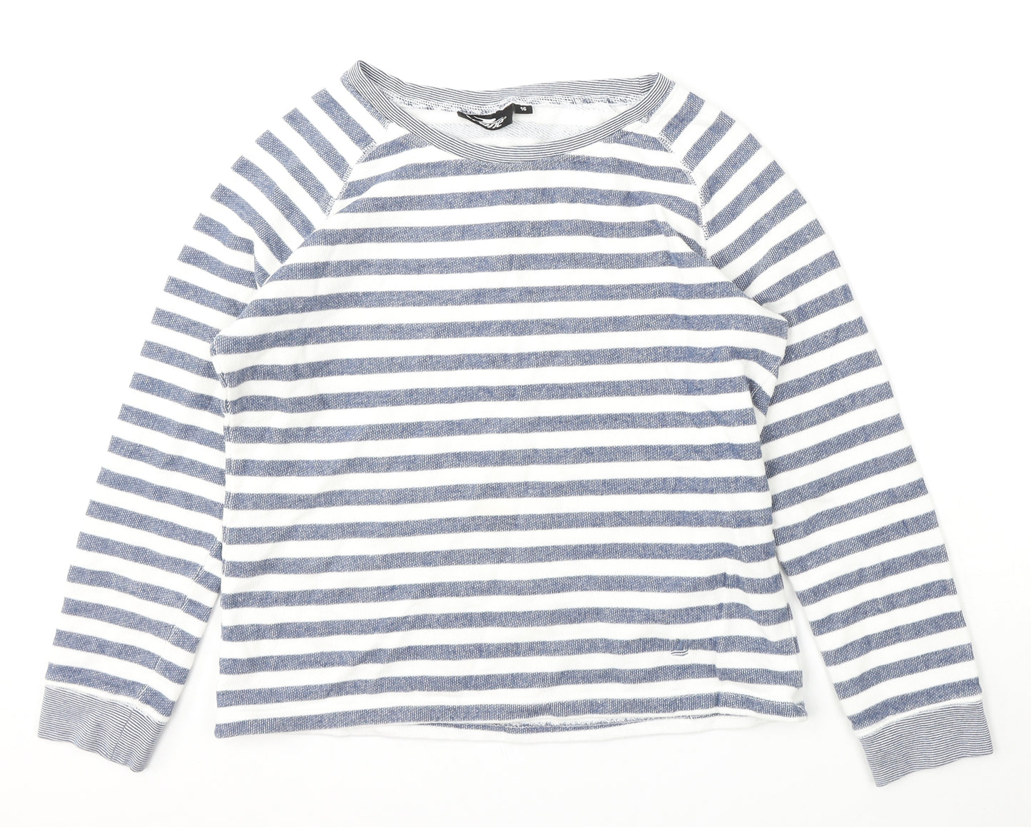 Crane Womens White Round Neck Striped Cotton Pullover Jumper Size 16