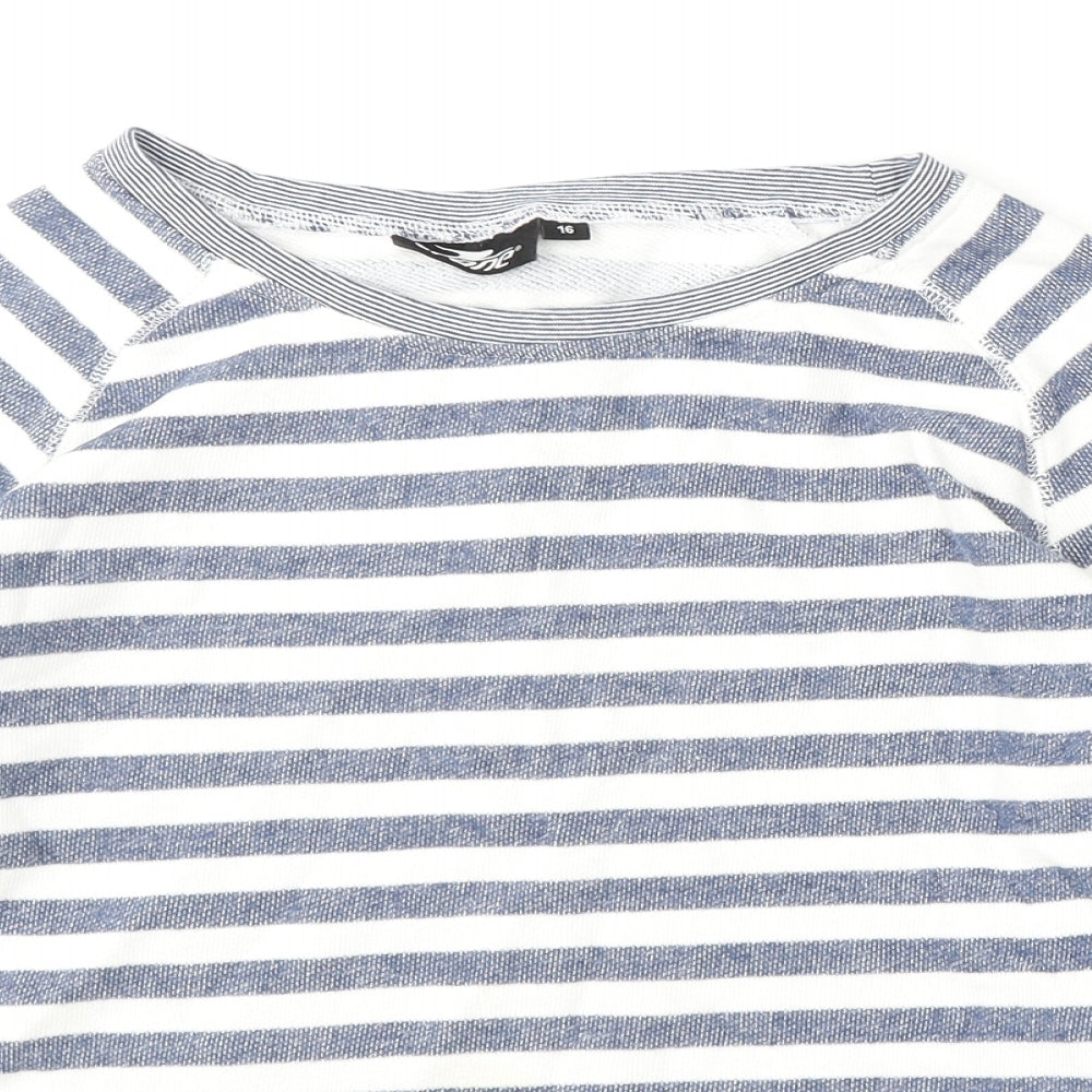 Crane Womens White Round Neck Striped Cotton Pullover Jumper Size 16