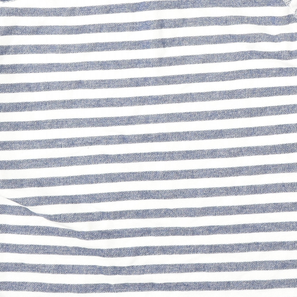 Crane Womens White Round Neck Striped Cotton Pullover Jumper Size 16