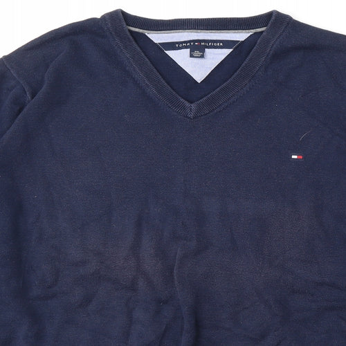 Tommy Hilfiger Mens Blue V-Neck  Cotton Pullover Jumper Size 2XL