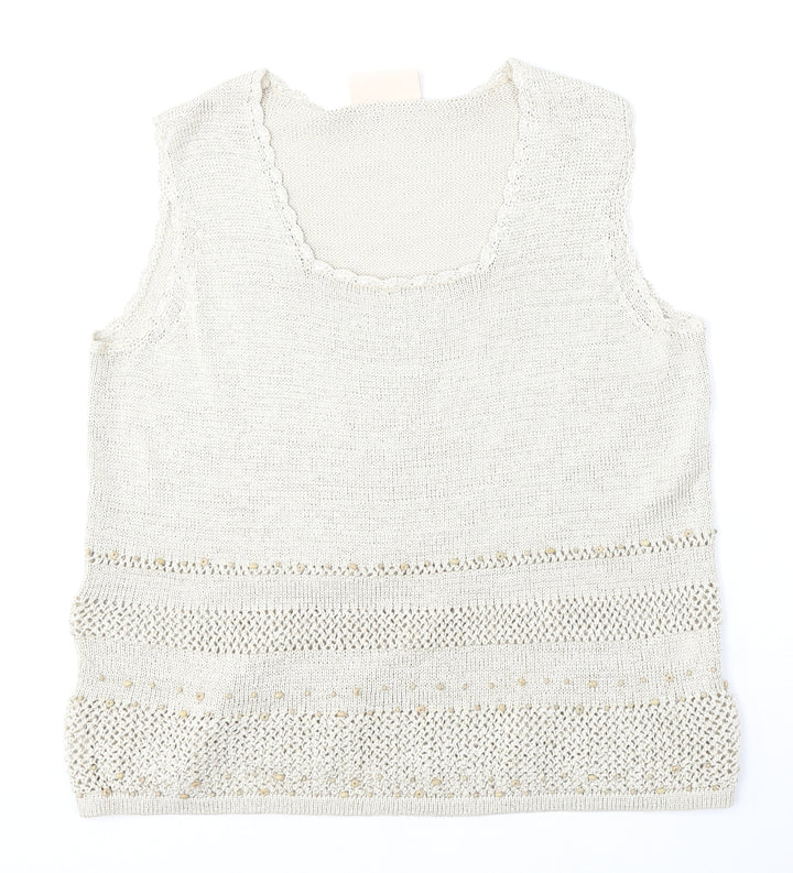 Fashion Debut Womens Beige Round Neck  Polyester Vest Jumper Size 20