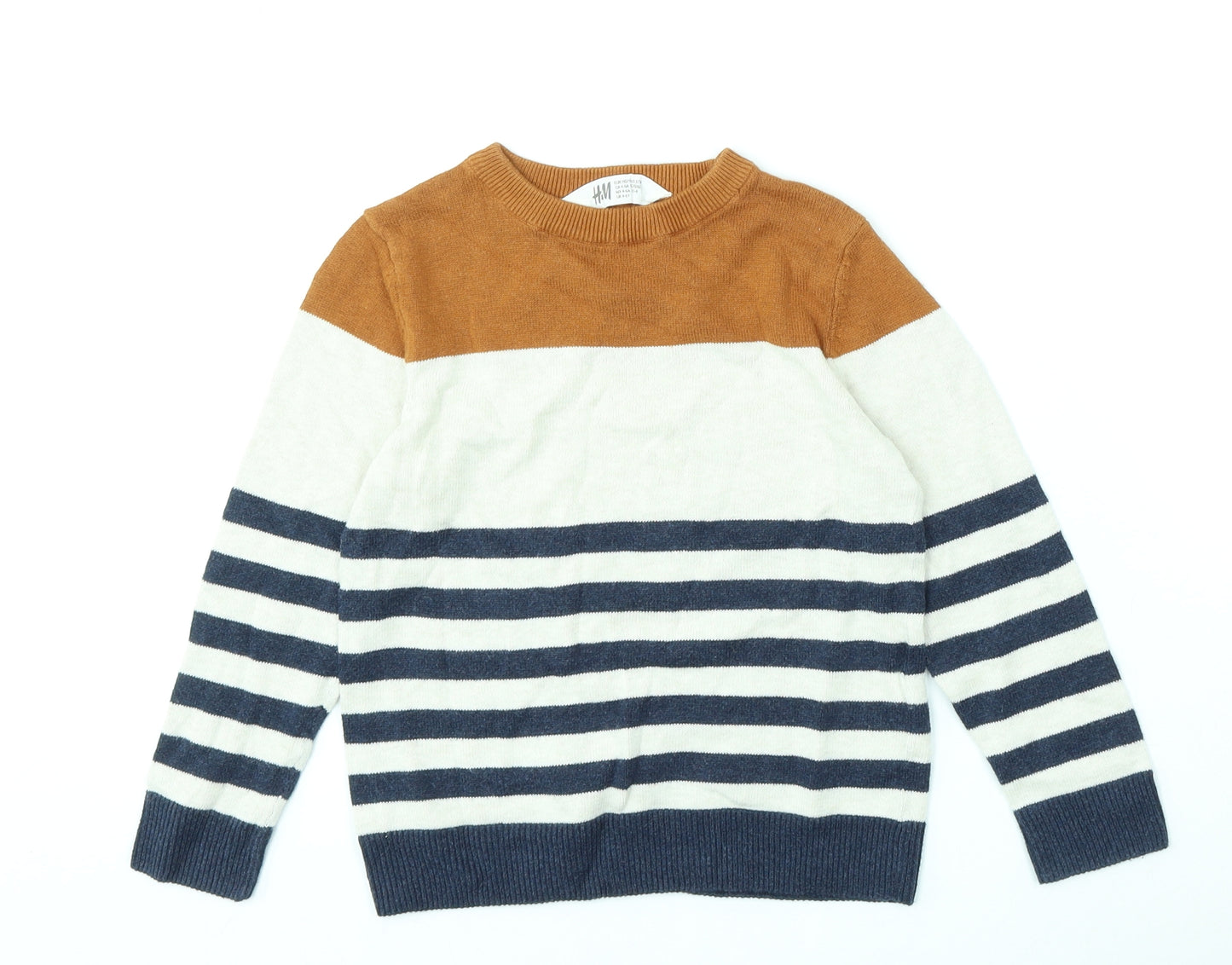 H&M Boys Multicoloured Round Neck Striped Cotton Pullover Jumper Size 4-5 Years
