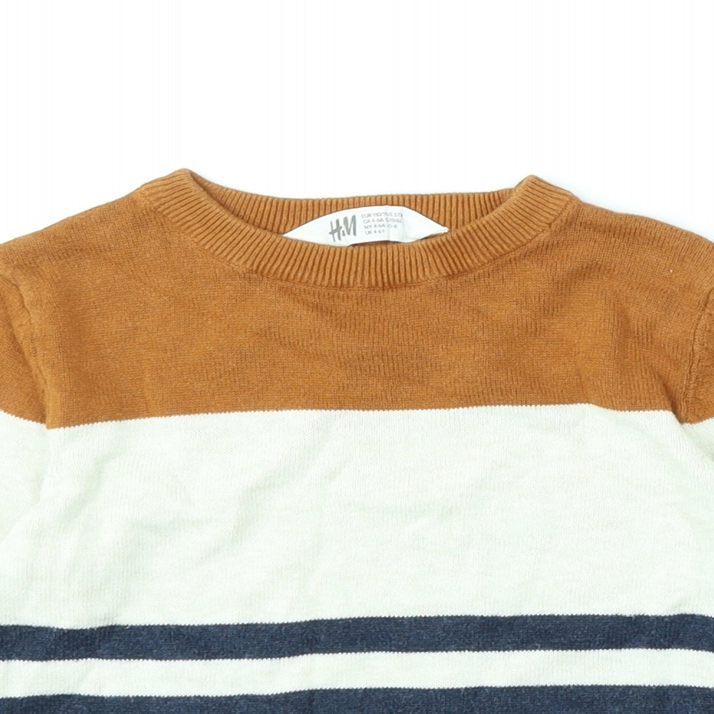 H&M Boys Multicoloured Round Neck Striped Cotton Pullover Jumper Size 4-5 Years