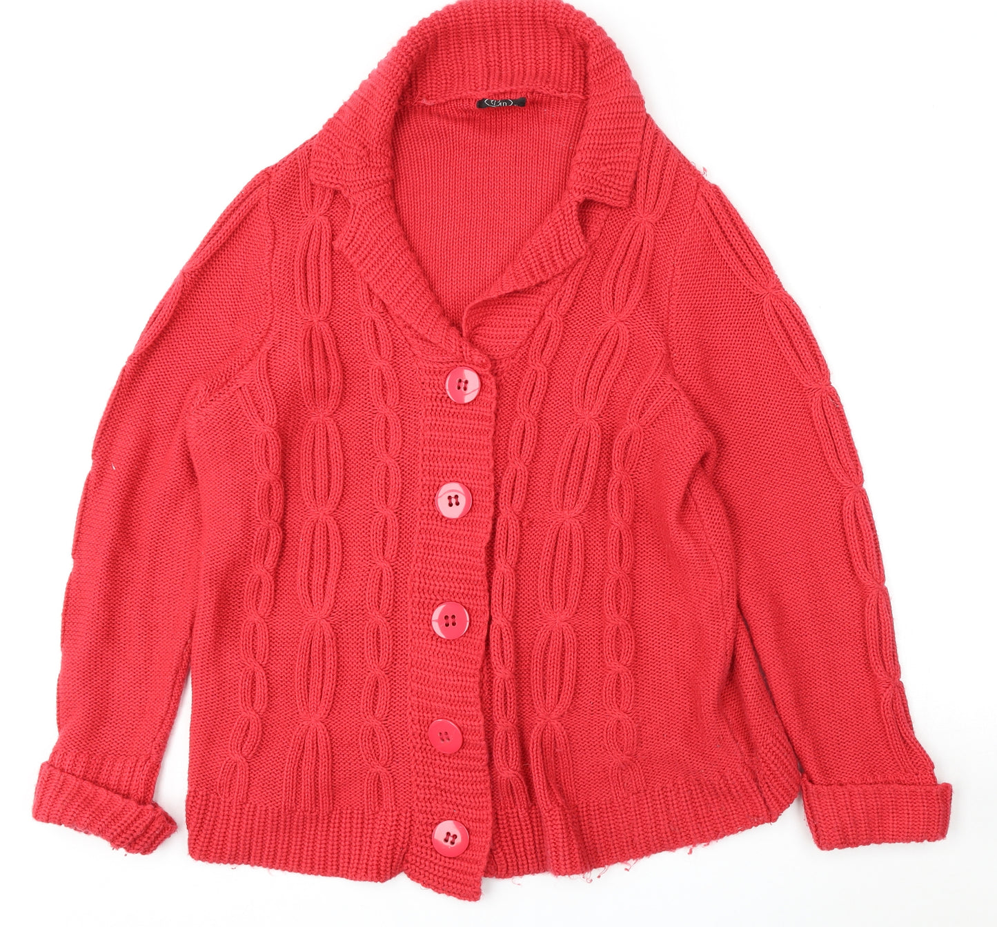 BM Womens Red Roll Neck  Polyester Cardigan Jumper Size XL