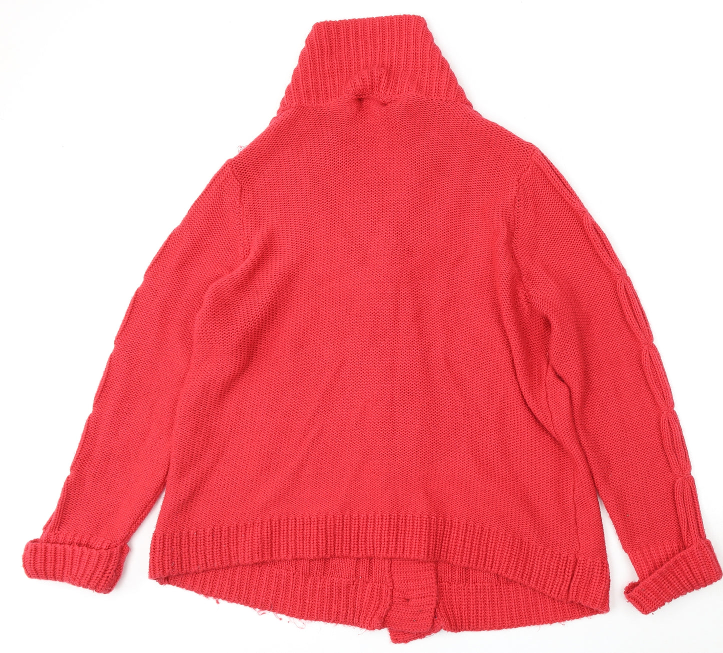 BM Womens Red Roll Neck  Polyester Cardigan Jumper Size XL