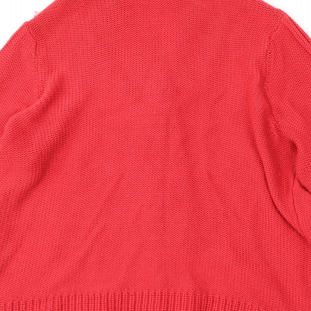 BM Womens Red Roll Neck  Polyester Cardigan Jumper Size XL