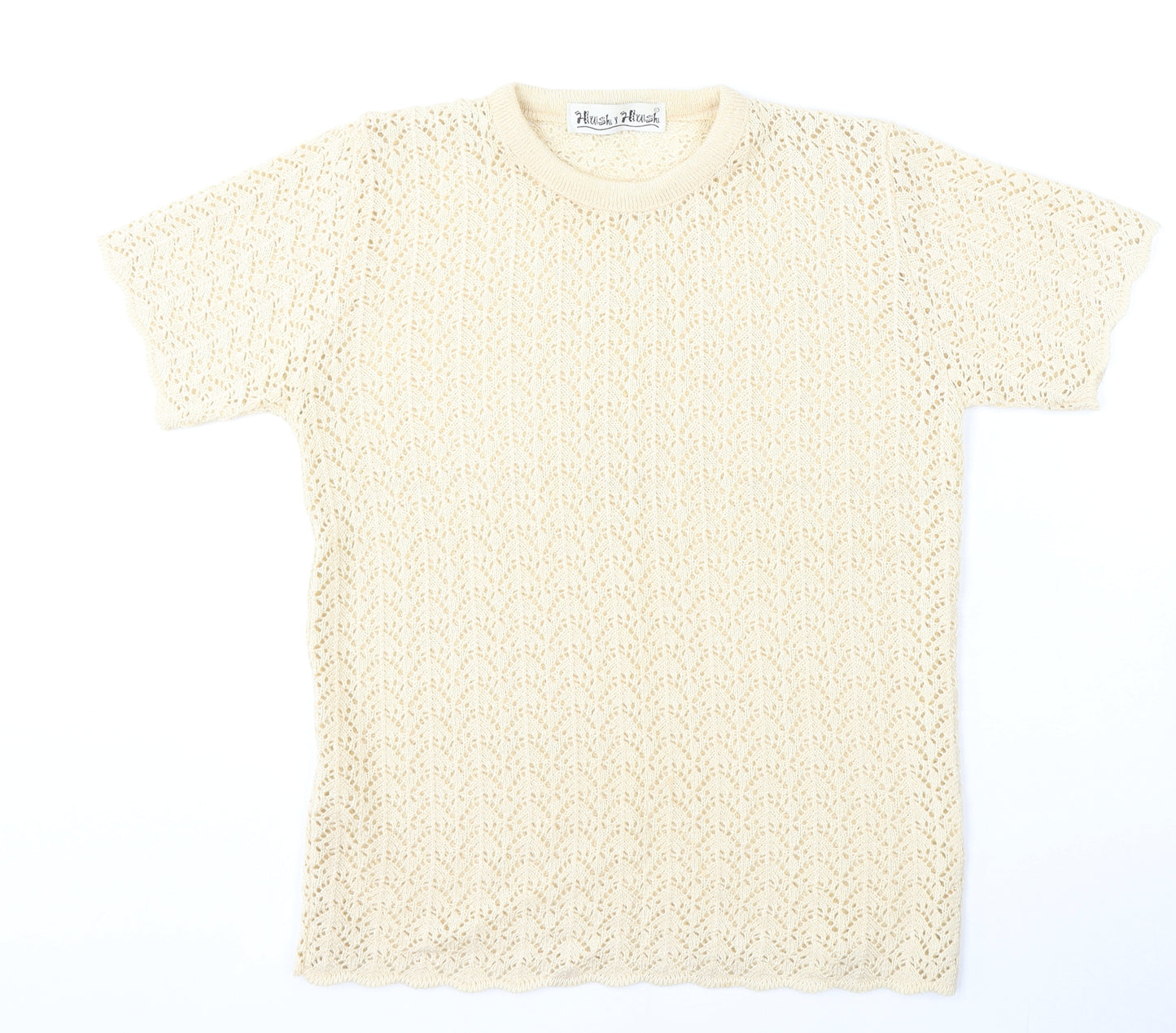 Hush Hush Womens Beige Round Neck  Polyester Pullover Jumper Size M
