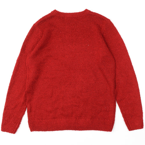 Isle Essentials Womens Red Round Neck  Acrylic Pullover Jumper Size M