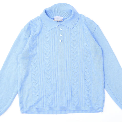 In Stitches Womens Blue Collared  Acrylic Pullover Jumper Size M