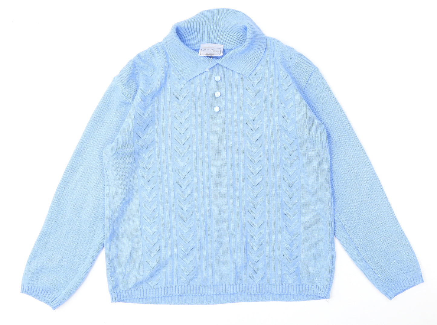 In Stitches Womens Blue Collared  Acrylic Pullover Jumper Size M