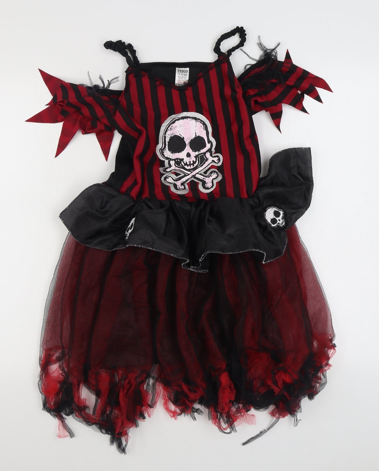 Tesco Girls Red Striped Polyester Ball Gown  Size 11-12 Years  Square Neck Pullover - Pirate