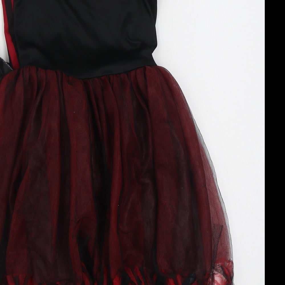 Tesco Girls Red Striped Polyester Ball Gown  Size 11-12 Years  Square Neck Pullover - Pirate