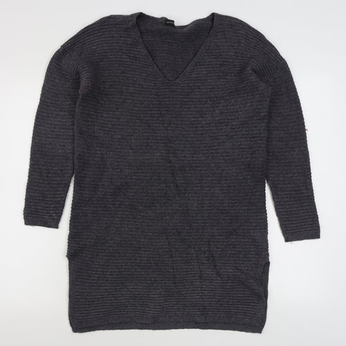Anonimous Womens Grey V-Neck  Acrylic Pullover Jumper Size M