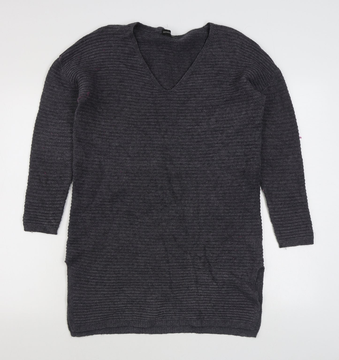 Anonimous Womens Grey V-Neck  Acrylic Pullover Jumper Size M