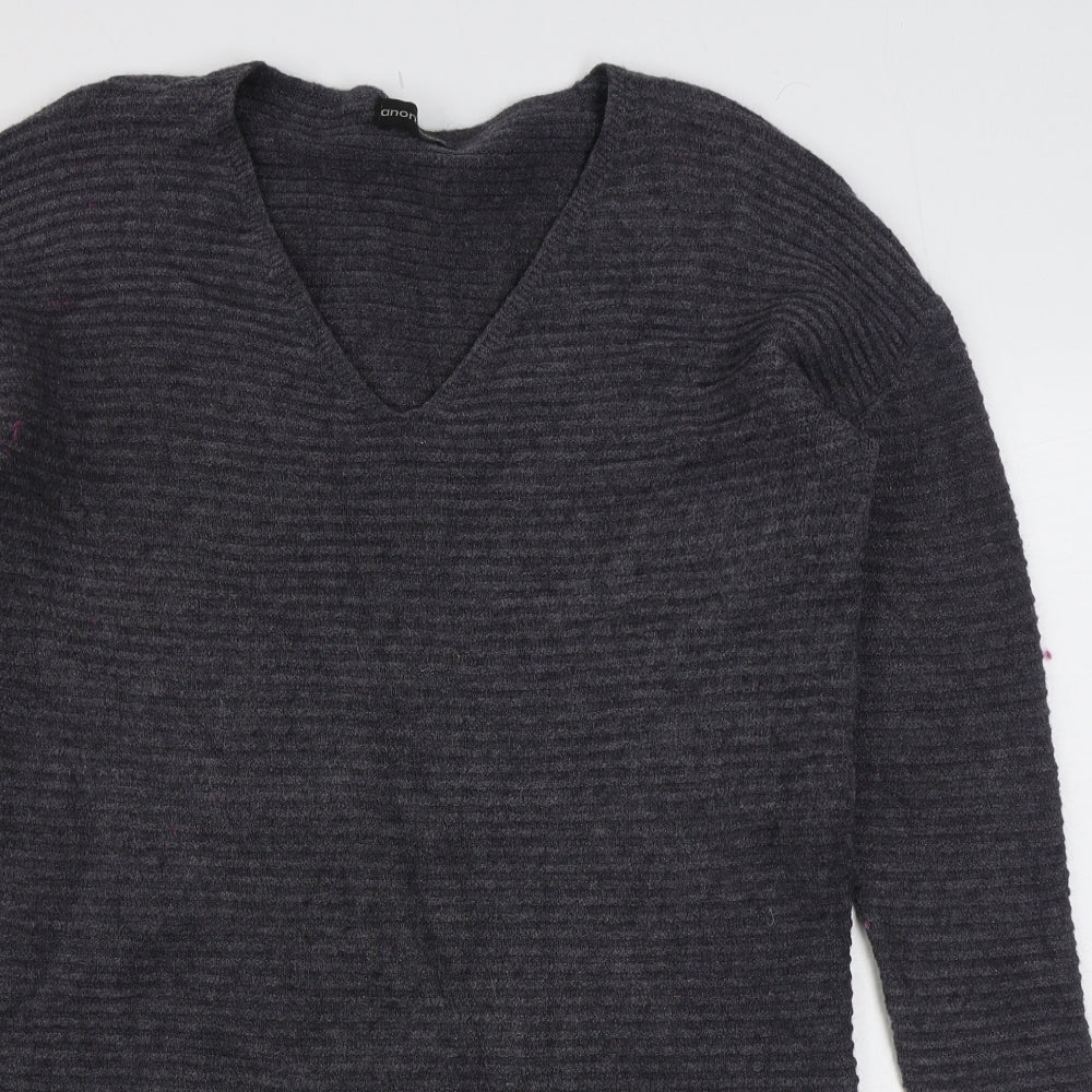 Anonimous Womens Grey V-Neck  Acrylic Pullover Jumper Size M