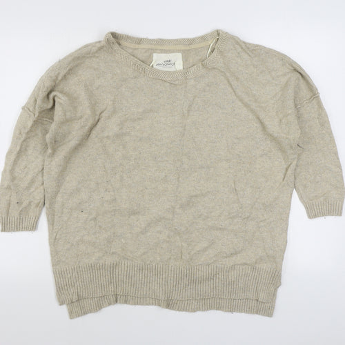 H&M Mens Beige Round Neck  Cotton Pullover Jumper Size L