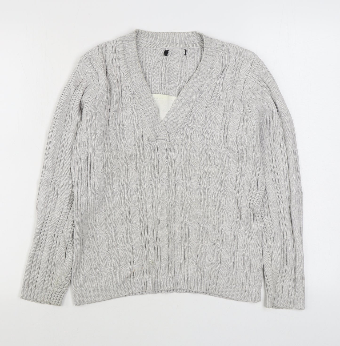 BM Mens Grey V-Neck  Cotton Pullover Jumper Size M