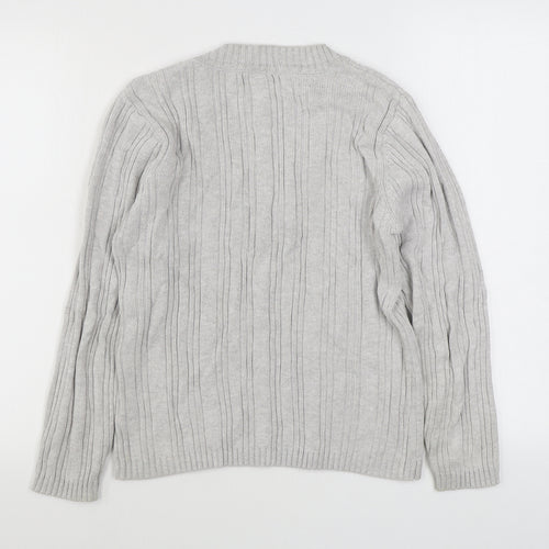 BM Mens Grey V-Neck  Cotton Pullover Jumper Size M