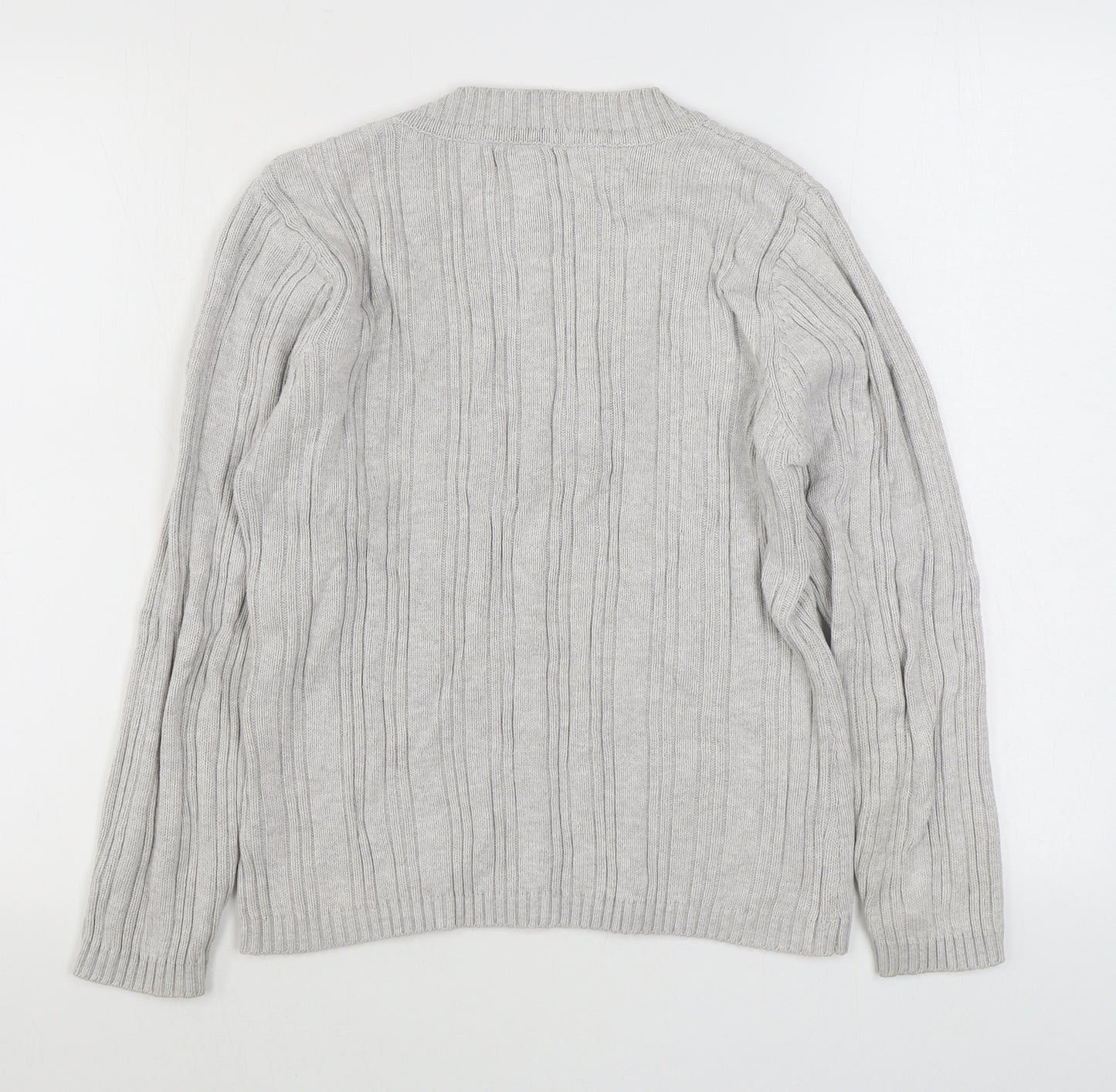 BM Mens Grey V-Neck  Cotton Pullover Jumper Size M