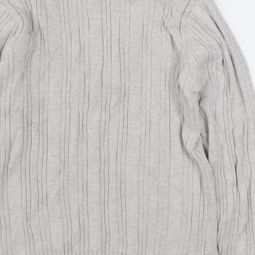 BM Mens Grey V-Neck  Cotton Pullover Jumper Size M