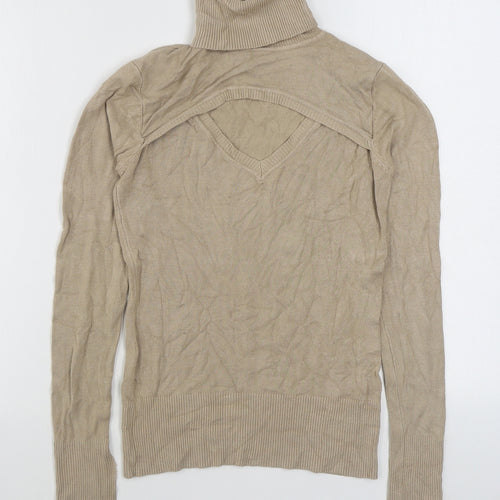 In Style Fashion Womens Beige Roll Neck  Polyester Pullover Jumper Size M