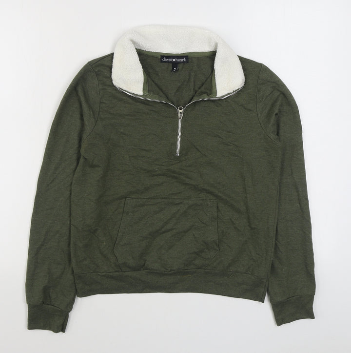 Derek Heart Womens Green Cotton Pullover Sweatshirt Size M Zip
