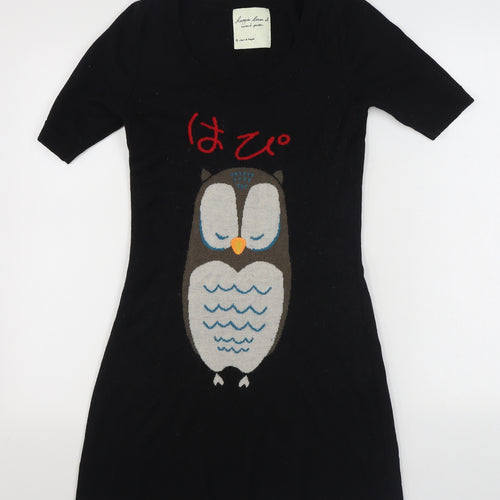 Happie Loves it Womens Black  Acrylic Jumper Dress  Size S  Scoop Neck Pullover