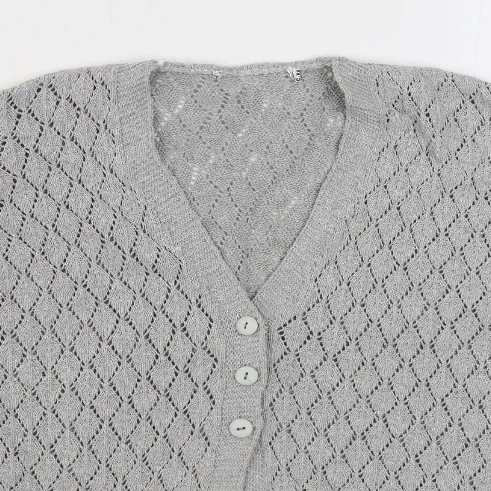 Preworn Womens Grey V-Neck  Acrylic Cardigan Jumper Size S