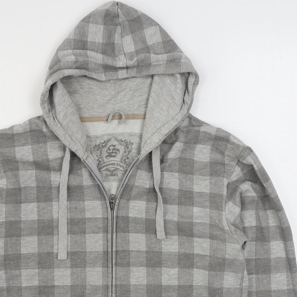 Cedar Wood State Mens Grey Check Cotton Full Zip Hoodie Size S