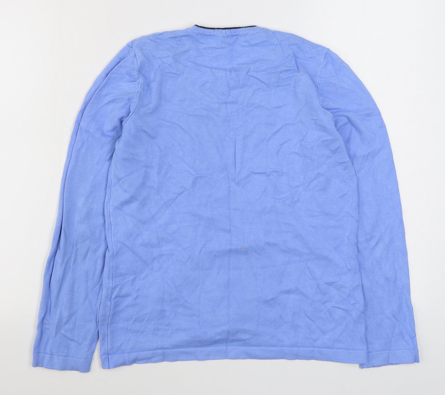 Rare Womens Blue Round Neck Striped Viscose Pullover Jumper Size 12