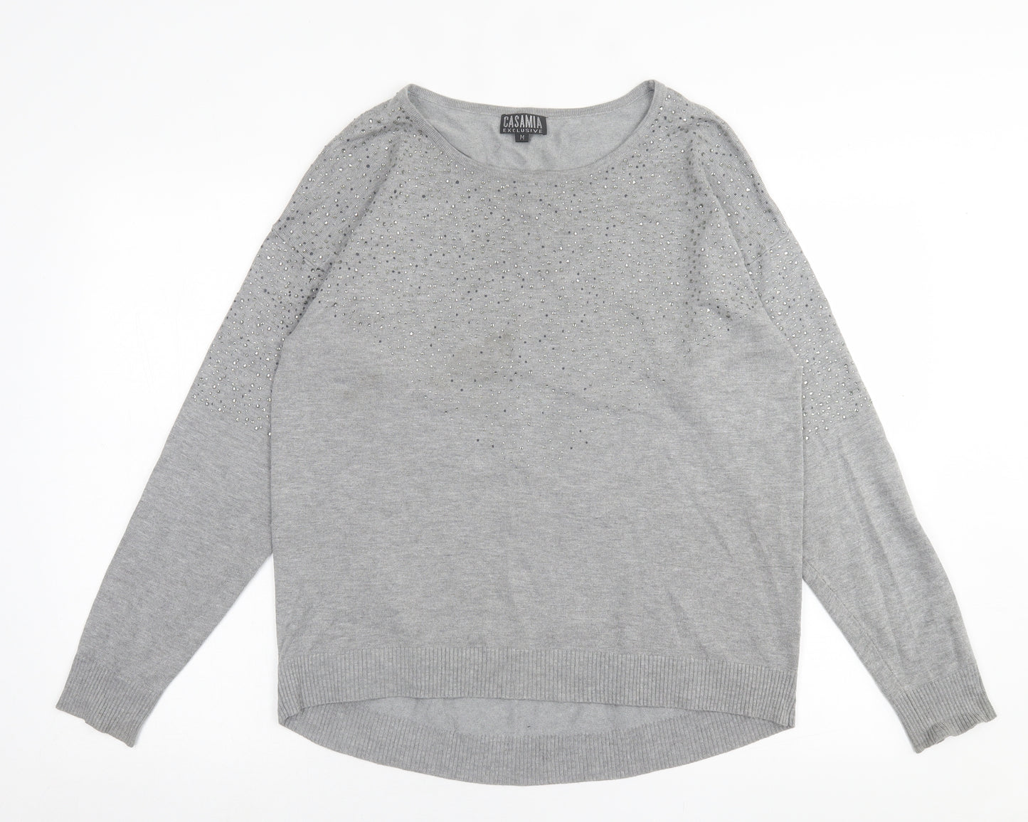 Casamia  Womens Grey Crew Neck  Viscose Pullover Jumper Size M