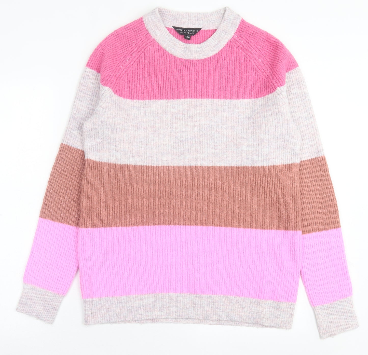 Dorothy Perkins Womens Pink Roll Neck Striped Acrylic Pullover Jumper Size 14