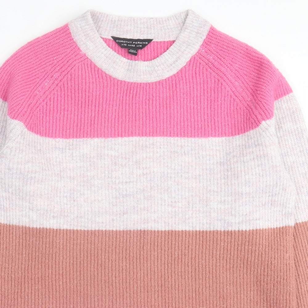 Dorothy Perkins Womens Pink Roll Neck Striped Acrylic Pullover Jumper Size 14